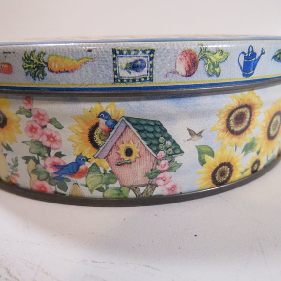 Gardening Rabbits Metal Tin Judith Ann Griffith 90's Sunflowers Birdhouse Family - Picture 2 of 8